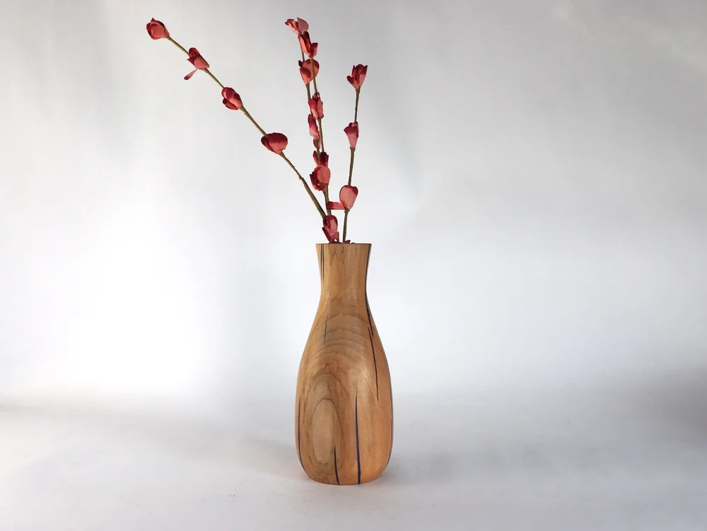 Handmade Cherry Wood Vase | Purple Resin Inlay | Made in USA by
